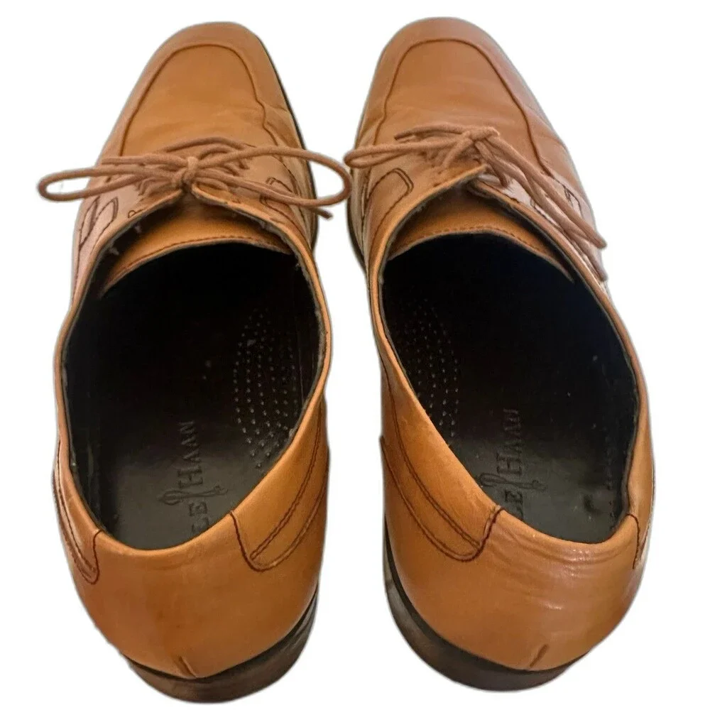Cole Haan Men’s 13 M Cognac Leather Square Toe Lace-Up Oxfords C12453 FL13